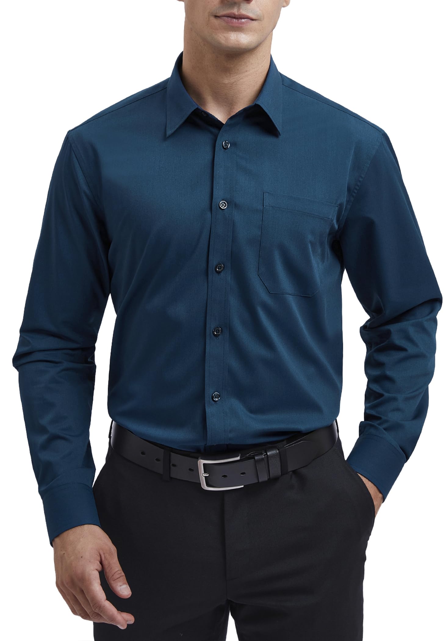 Men's Dress Shirt Long Sleeve Business Bamboo Fiber Shirt Regular Fit Causal Non Iron Shirt with Pocket S-4XL