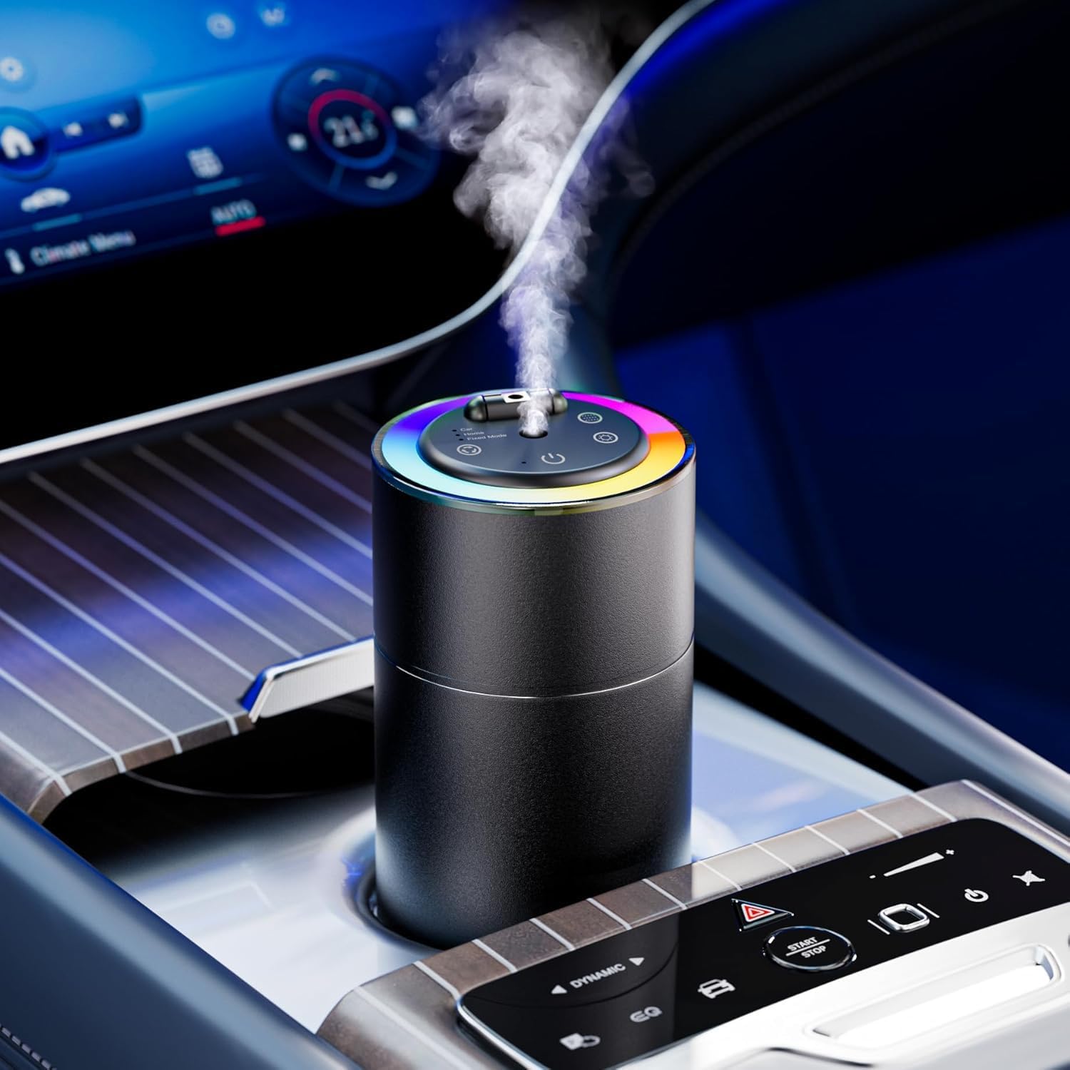 Smart Car Air Freshener Diffuser - 160ml Lasts Up to 6 Months, Leakproof Auto On/Off Vibration Sensor, 3 Adjustable Modes, Star Lights & Sound-Sync RGB - Car Accessories Gifts for Men (Lemongrass)