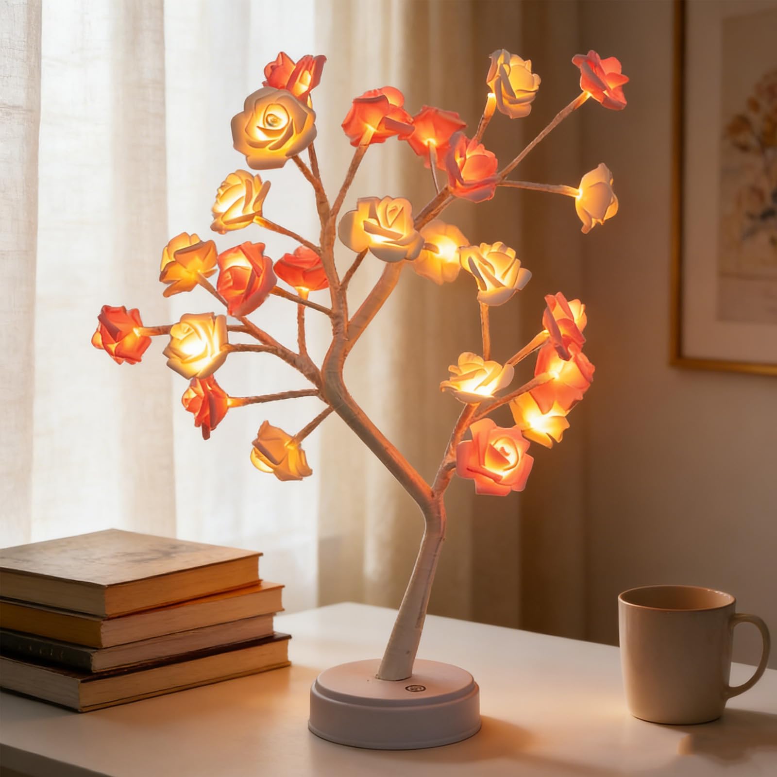 Richaa 24-LED Rose Flower Tree Lamp, LED Twinkle Rose Tree Table Lamp, Cute Fairy Light-Up Flower for Bedroom, Living Room, Parties, Weddings, Birthdays, and Christmas Decor