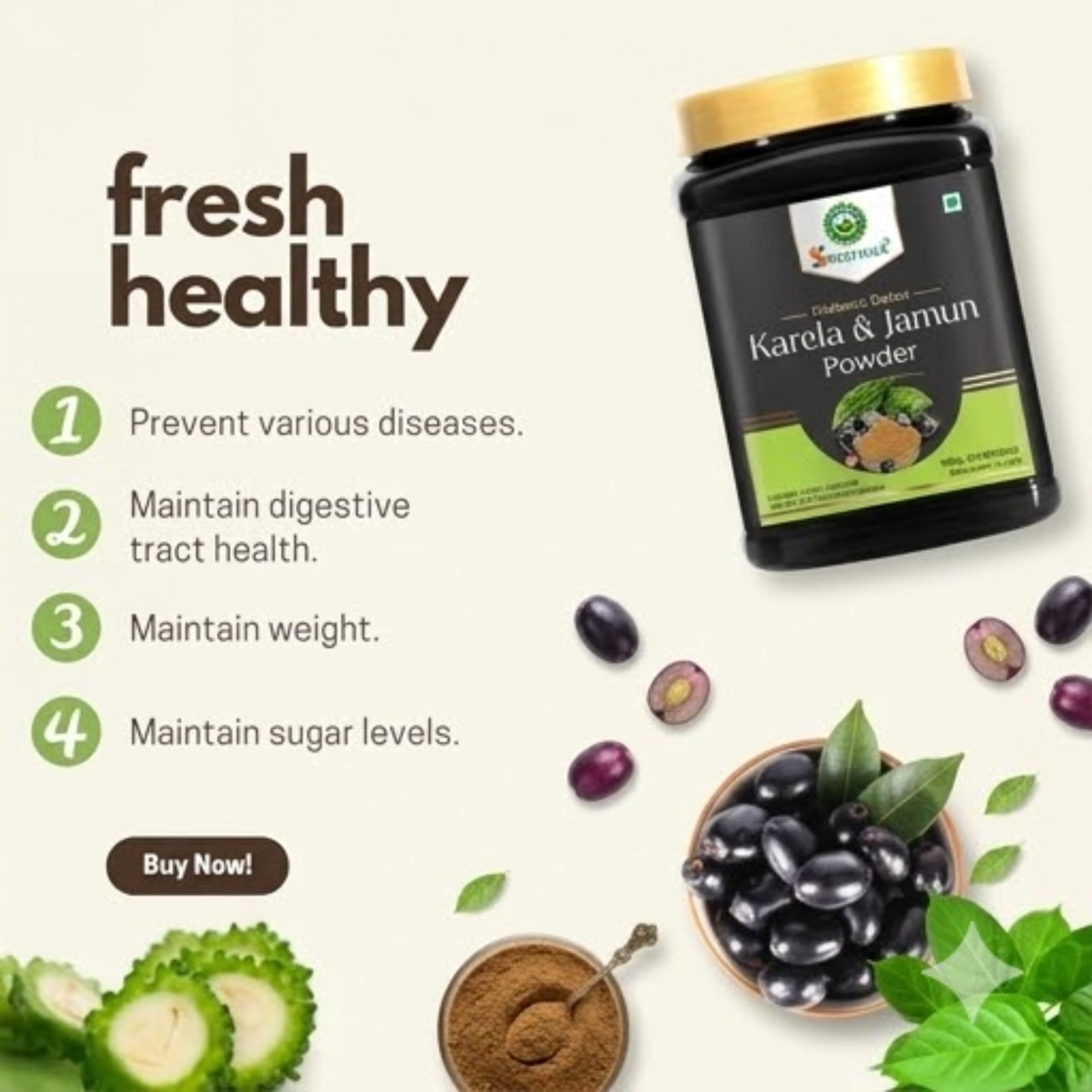 Srishma Karela, Jamun Diabetic Detox Powder | Infused with 11 Potent Herbs for Balancing Sugar | 100% Ayurvedic (200g) 3