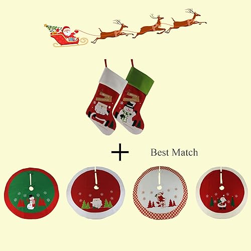 Miniatura 5 de Set de dos calcetines de Navidad de 17 pulgadas con dibujo de Santa Claus y de un muñeco de nieve, de Wewill, Fieltro, Style 1, 17 pulgadas Estilo 1