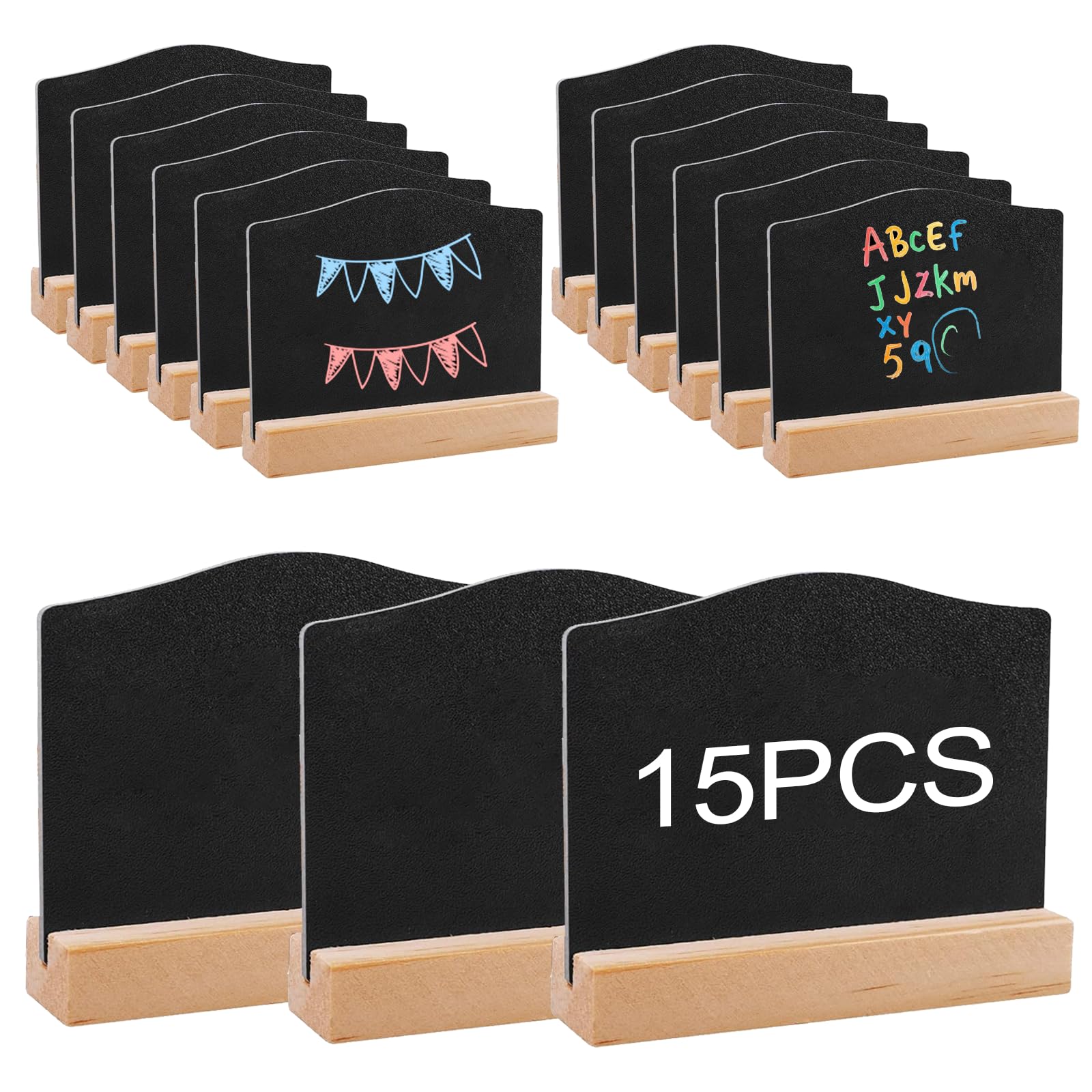 15 Pack Chalk Board, Mini Chalkboard Signs, Mini Chalk Boards with Stands, Small Chalkboard Signs for Message Place Cards Table Numbers Shop Buffet Cafe Party