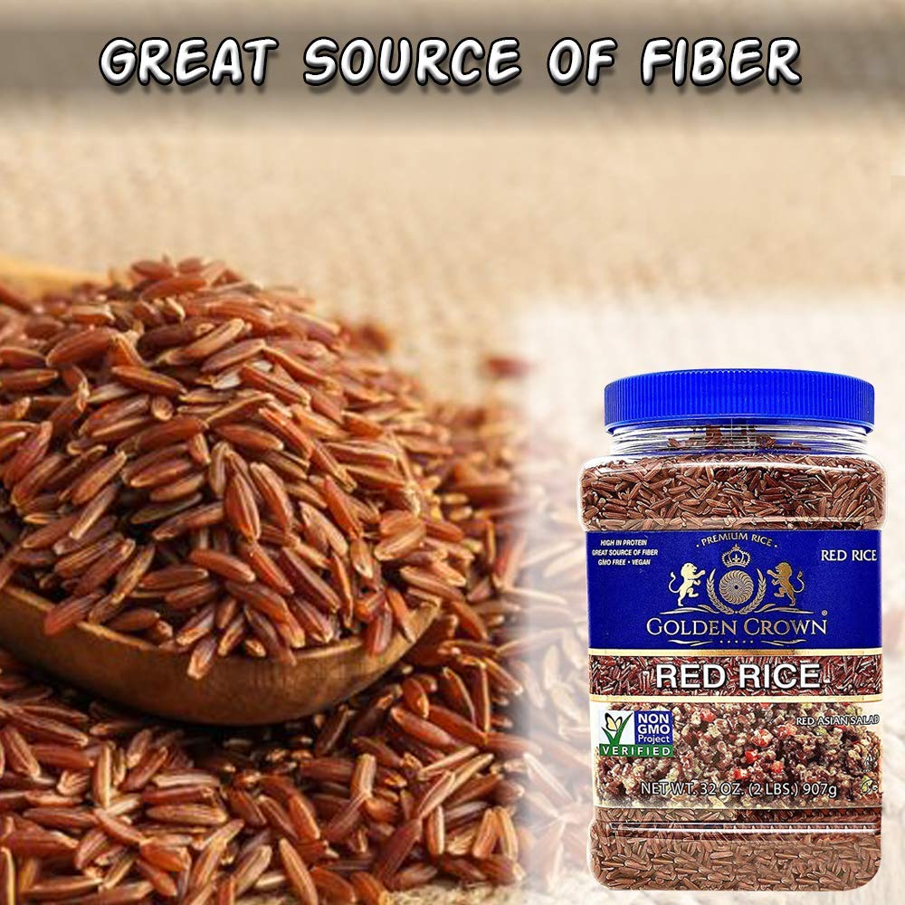 Golden Crown Red Rice - Nutritious High Protien Fiber NON GMO Gluten Free Kosher Halal Red Rice - 32 OZ (2LBS)