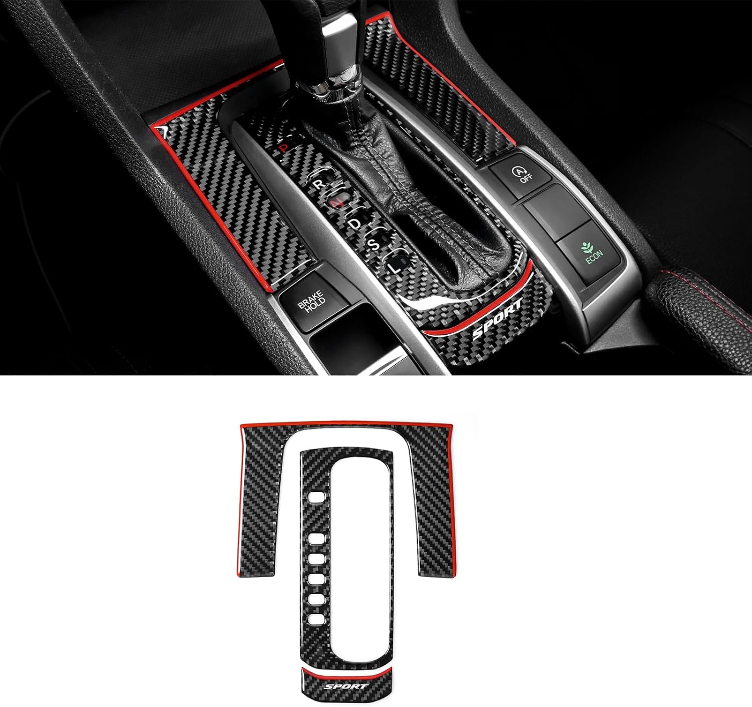 BETTERHUMZ Compatible with 10th Gen Honda Civic 2017 2018 2019 2020 2021 Carbon Fiber Gear Shift Panel Decor Decal Sticker Car Interior Tuning Accessories