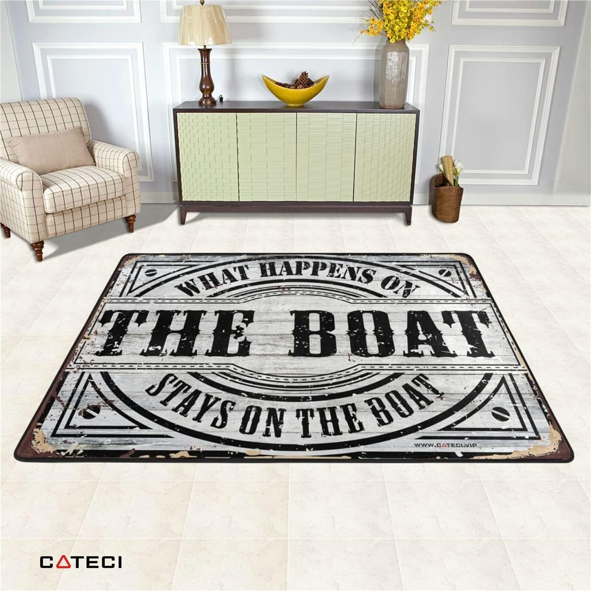 COTECI Funny Front Door Mat Welcome Mat What Happens On The Boat Stays On The Boat Floor Mat Rug Outdoor Front Door Bathroom Mats Indoor 36"x24"