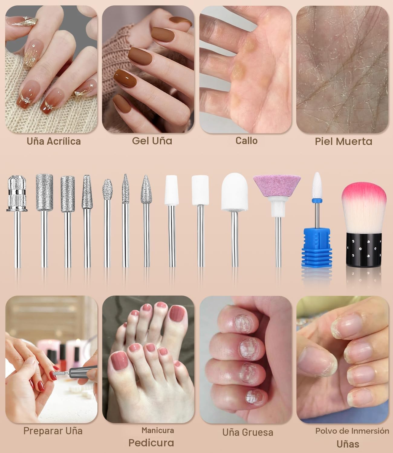 45,000RPM Torno para Uñas Profesional, Lima Electrica Uñas, Velocidad Ajustable,Set de Accesorios para Manicura y Pedicura con Brocas de Cerámica,para Uso Doméstico Salones de Uñas