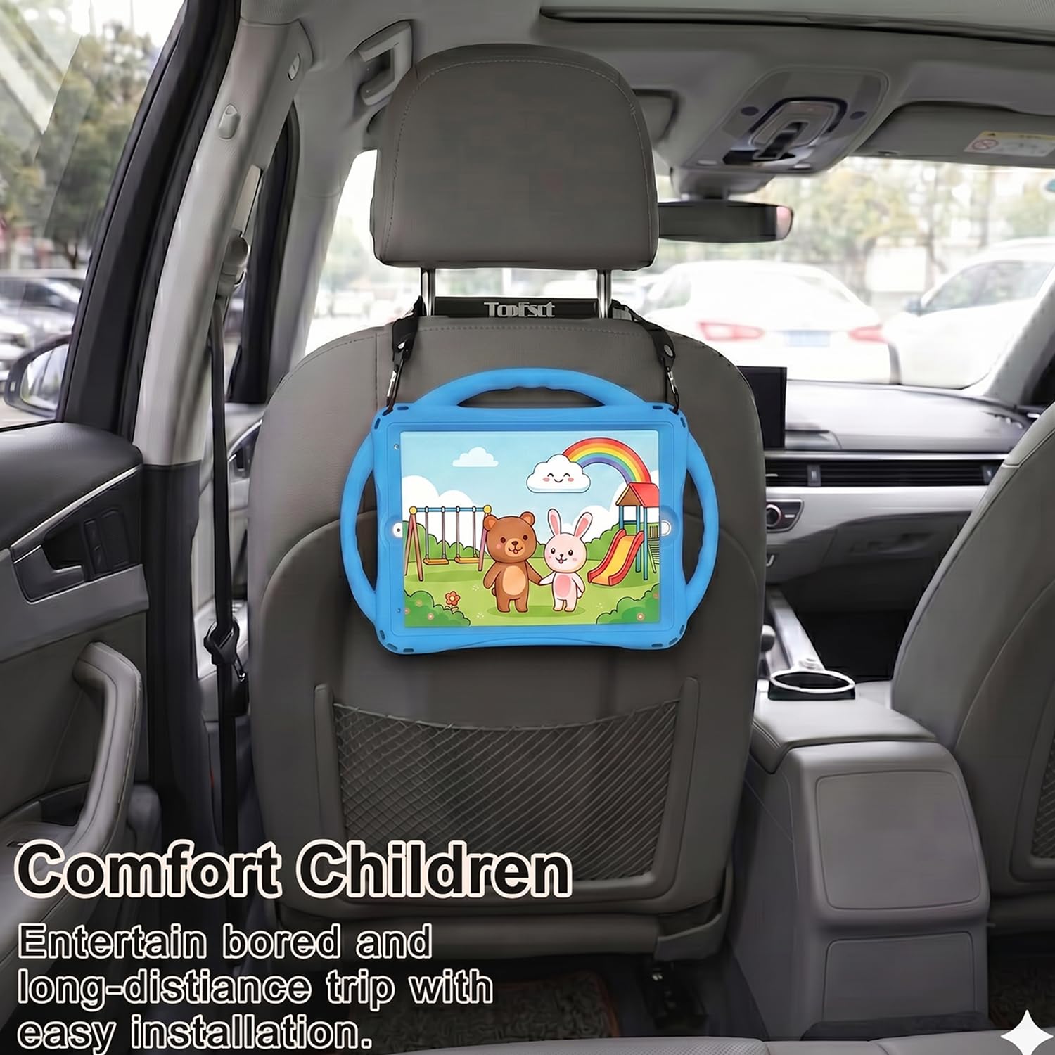 TOPESCT Custodia per bambini per iPad da 10,2 pollici di 9a/8a/7a generazione, realizzata in silicone adatto ai bambini, con protezione schermo integrata, custodia antiurto con manico e supporto per