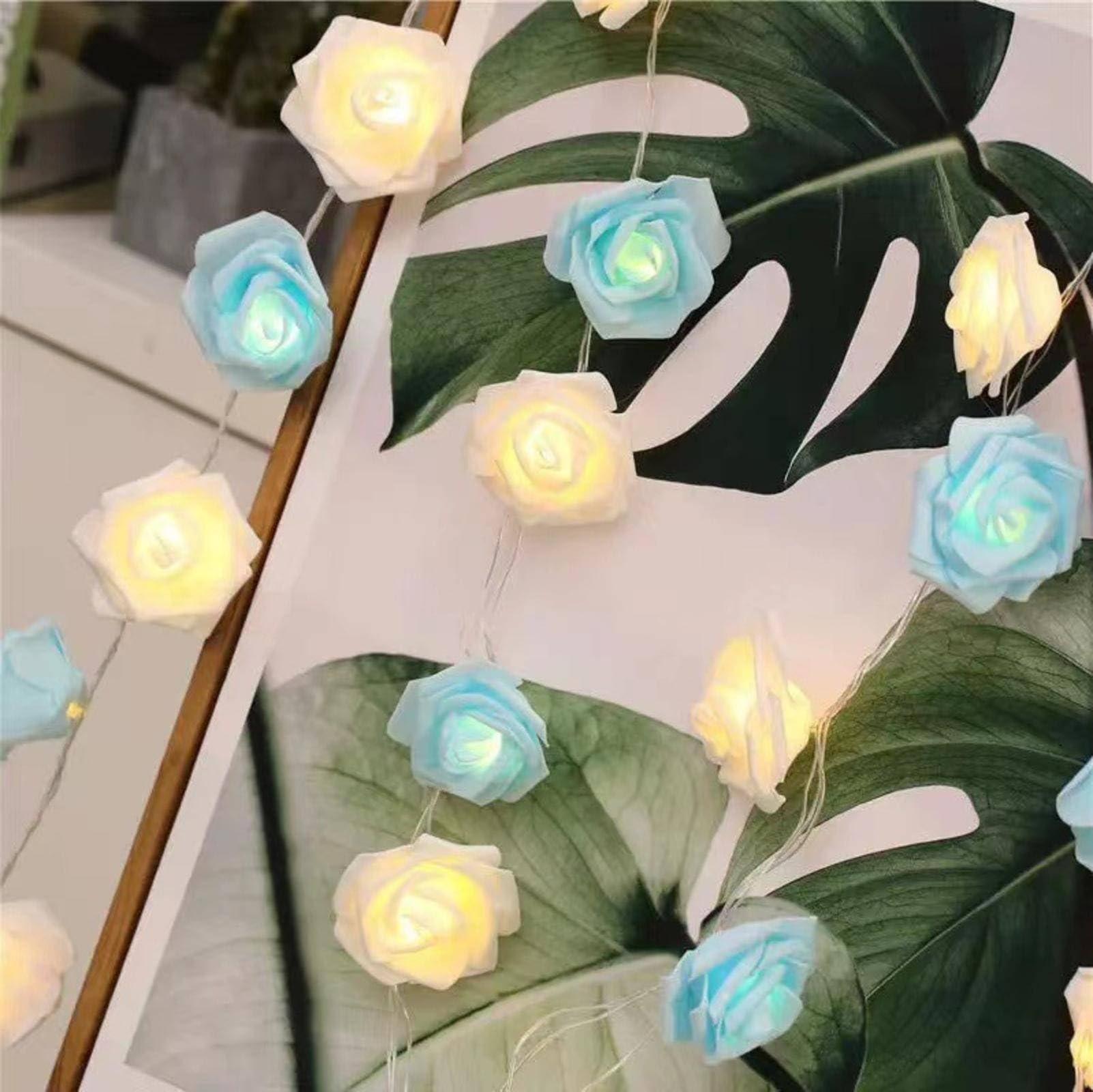 Künstliche Rosen-Lichterkette, kleine farbige Lichter für Valentinstag, Hochzeit, romantischer Antrag, dekorative blinkende Lichter, Paket63