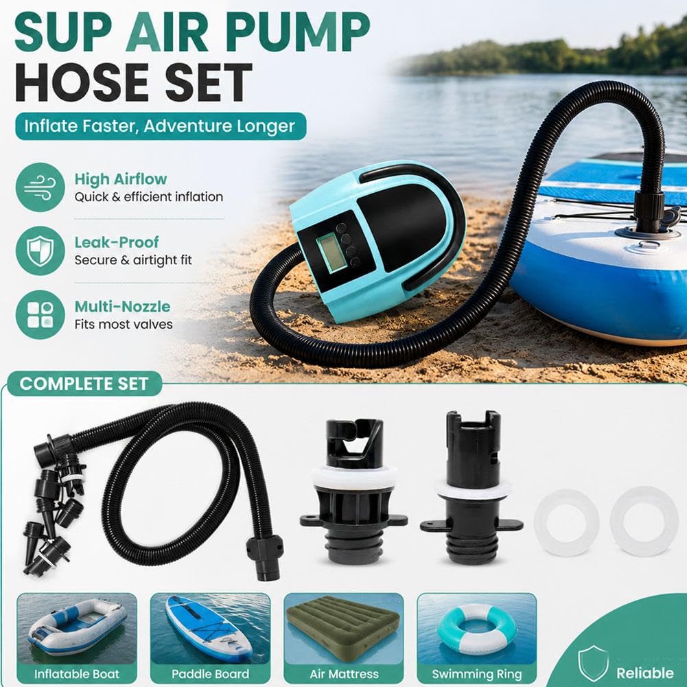 Juego de adaptadores de bomba de tabla de remo, manguera universal de bomba de aire SUP con 7 boquillas, conector de válvula inflable para accesorios de bomba de tabla de remo eléctrica