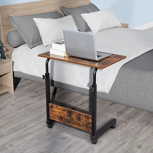 Miniatura 9 de Mesa auxiliar móvil, carrito de escritorio para laptop, mesa ajustable sobre la cama con ruedas, soporte de computadora para cama, sofá, sala de