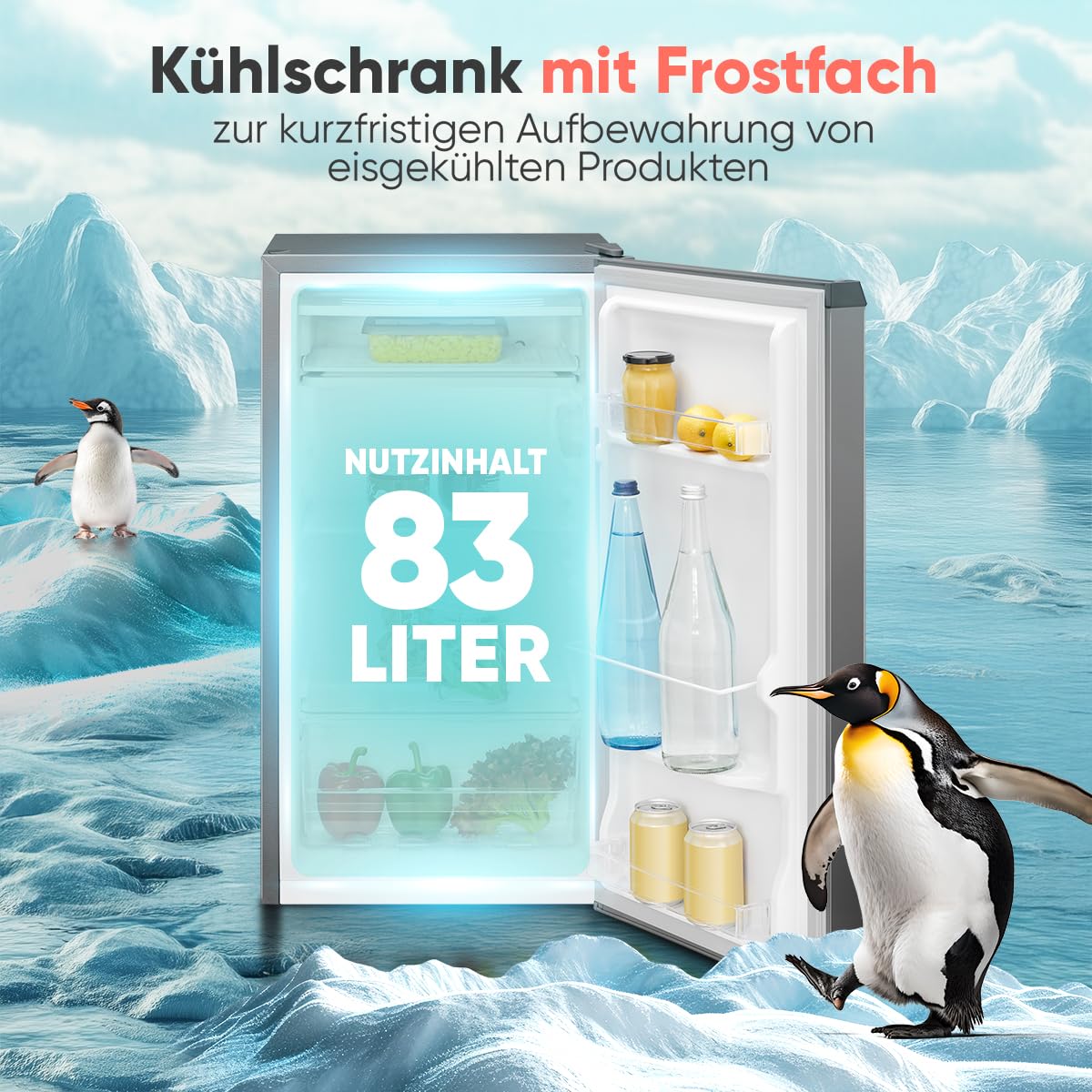 Bomann KS 7257 Kühlschrank 83 Liter Frostfach LED Beleuchtung inox