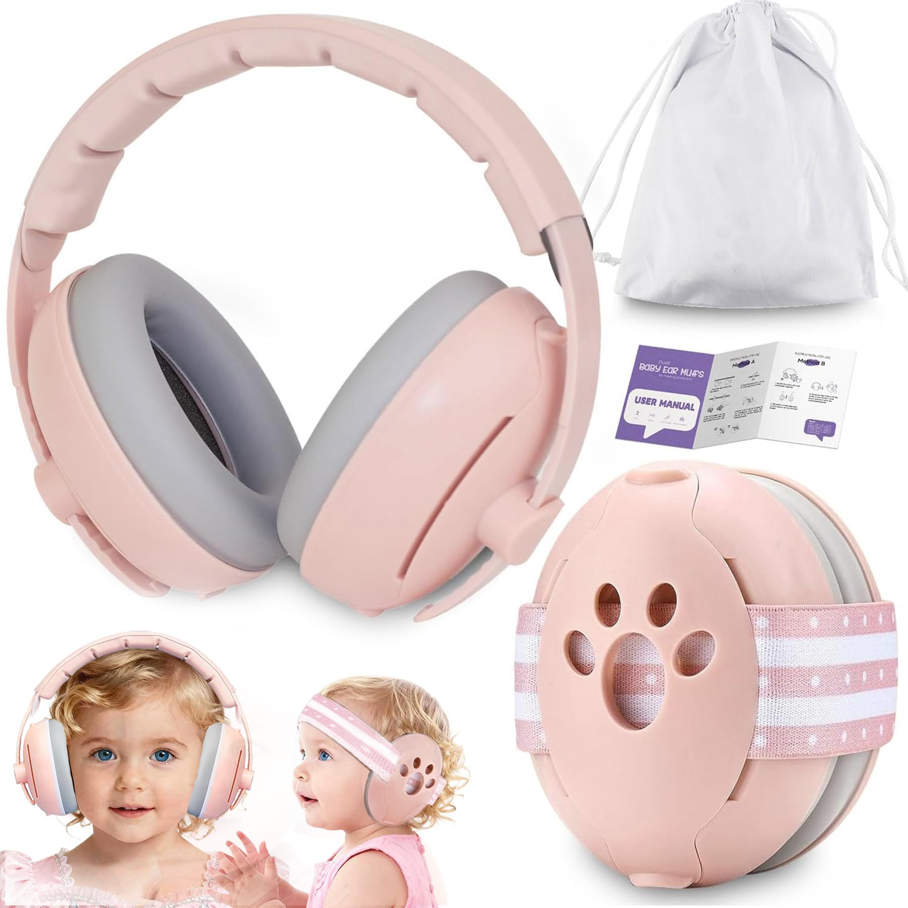 Baby Gehörschutz 0-4 Jahre,2-in-1 Baby Kopfhörer Lärmschutz 24dB,Gehörschutz für Kinder,Neugeboren Ohrenschützer mit Geräuschunterdrückung & Verstellbares Kopfband und Aktive Familien Unterwegs