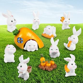 Pack of 12 Miniature Rabbit Figures Easter Bunny Mini Resin Rabbit Easter Decoration Decorative Figures for Easter Decoration Easter Decoration Small Gift for Children Fairy Garden Landscape Bonsai Spring Decoration
