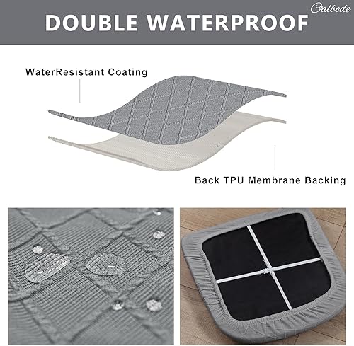 Miniatura 3 de Juego de 4 fundas de asiento impermeables para sillas de comedor con funda elástica de banco de tela jacquard, fundas extraíbles y lavables para