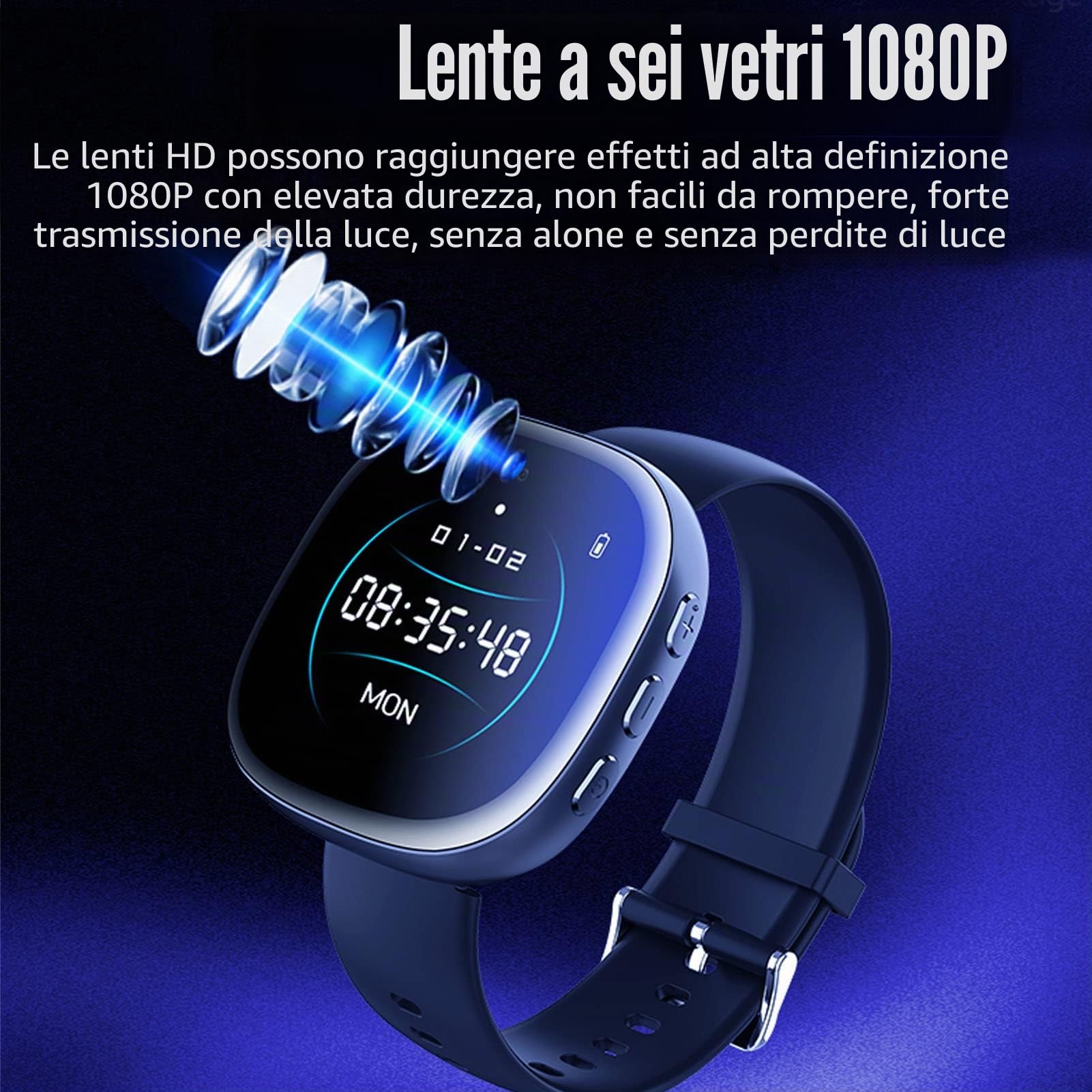 flexman Smart Watch, Registratore Video Digitale HD 1080P Smartwatch con Pulsante di Registrazione, Riduzione del Rumore Ai Orologio Registratore Intelligente Ad Attivazione Vocale (32G)