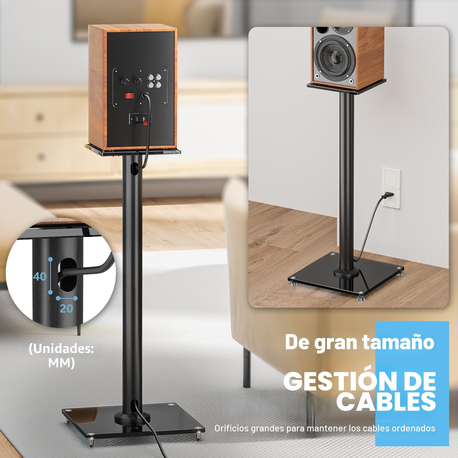 Rfiver 68cm Surround Universal Soporte de Altavoz de Pie, Satélite y Soporte para Altavoces de Estantería con Gestión de Cable, 10kg Surround Soporte para Altavoz 1 Par, Negro