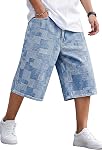 GINGTTO Homme sac Jean shorts en cuir long denim short en dessous du genou 14 Inch Inseam