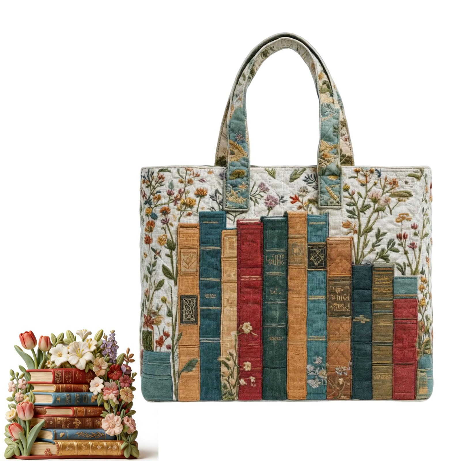 Vintage Book Quilted Tote Bag Women Lightweight Travel Bag Cotton Shoulder Tote Bag For Shopping Grocery & Beach Bag (A 1PCS)