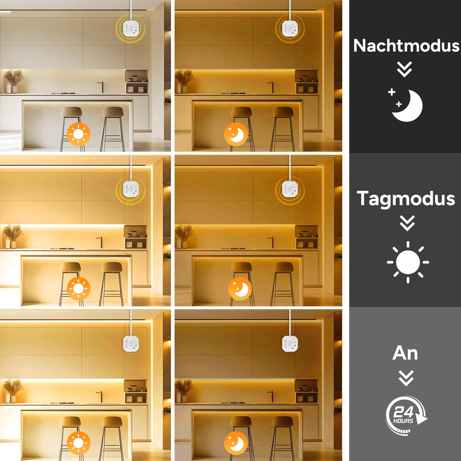 Tira LED COB Sensor Movimiento 5m sin puntos, On y Off Auto, 4 Temporizadores, día/noche, Tira LED Blanca Calida Activada por Movimiento para Escaleras, Camas, Armarios y Cocinas, 2700K