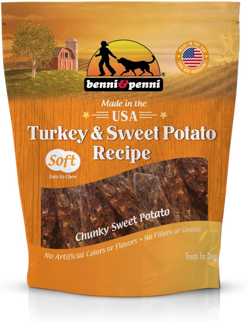 Benni & Penni USA Raised Turkey and Sweet Potato Soft Chew Jerky 6 oz.