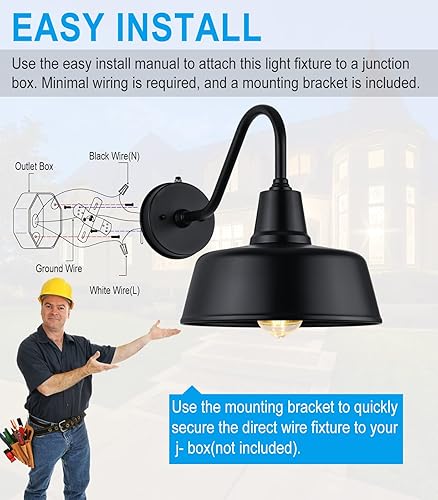 Miniatura 5 de JOESA 1 lámpara de exterior del atardecer al amanecer una luz grande y clásica de granero con acabado de arena negra y forma de cuello de cisne.