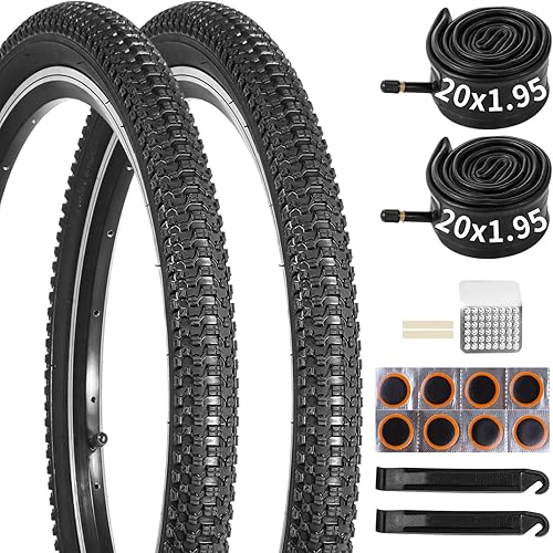 Juego de neumáticos y tubos de bicicleta de 20 x 1.95, paquete de 2 neumáticos de bicicleta de montaña de 20 pulgadas con tubos interiores de 20 x
