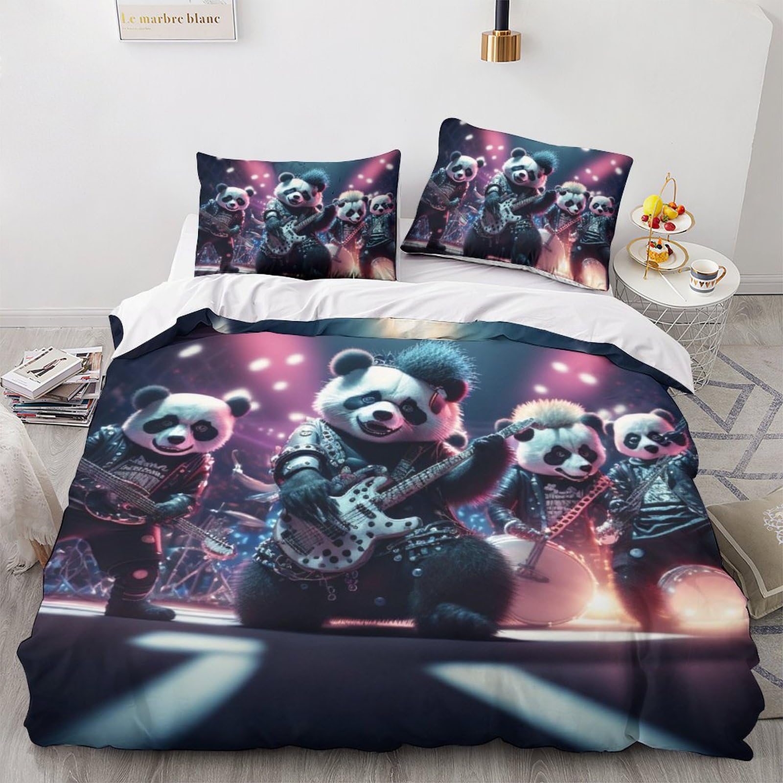 Housse de couette panda hip hop 220x240cm avec taie d'oreiller pour parure de lit enfant