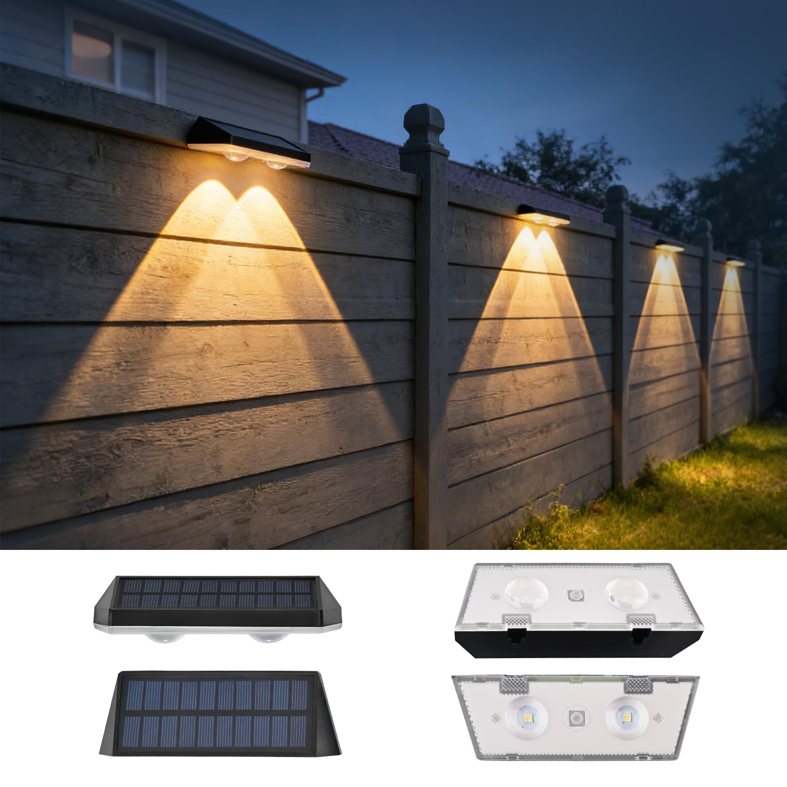 TYHBRV Solar Step Lights Outdoor,Outdoor Stair Lights 3000K/4000K/6500K 3 Mode Fence Light Solar Powered for Outside, Garden，Yard,Deck 4 Packs