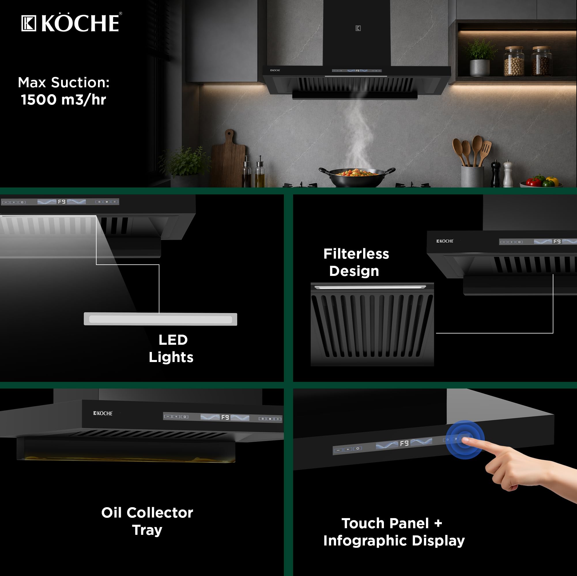 KOCHE STARK Kitchen Chimney - Filterless & Smart -4