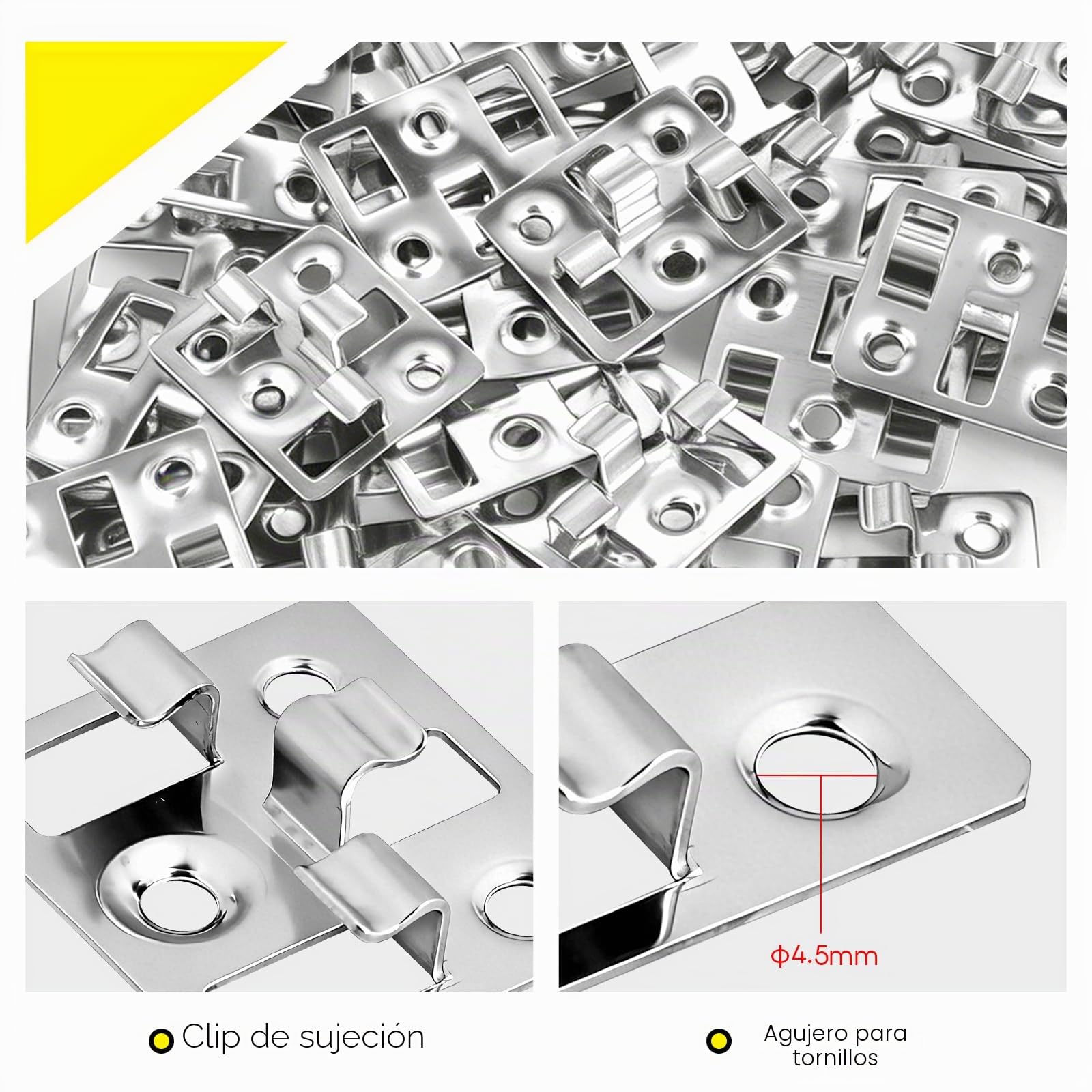 100 unidades Clips de fijación para tarimas WPC en acero inoxidable, Clips ocultos, Separadores para fijación de tarimas WPC/BPC (Plateado, Espacio 3mm, Altura 7mm)