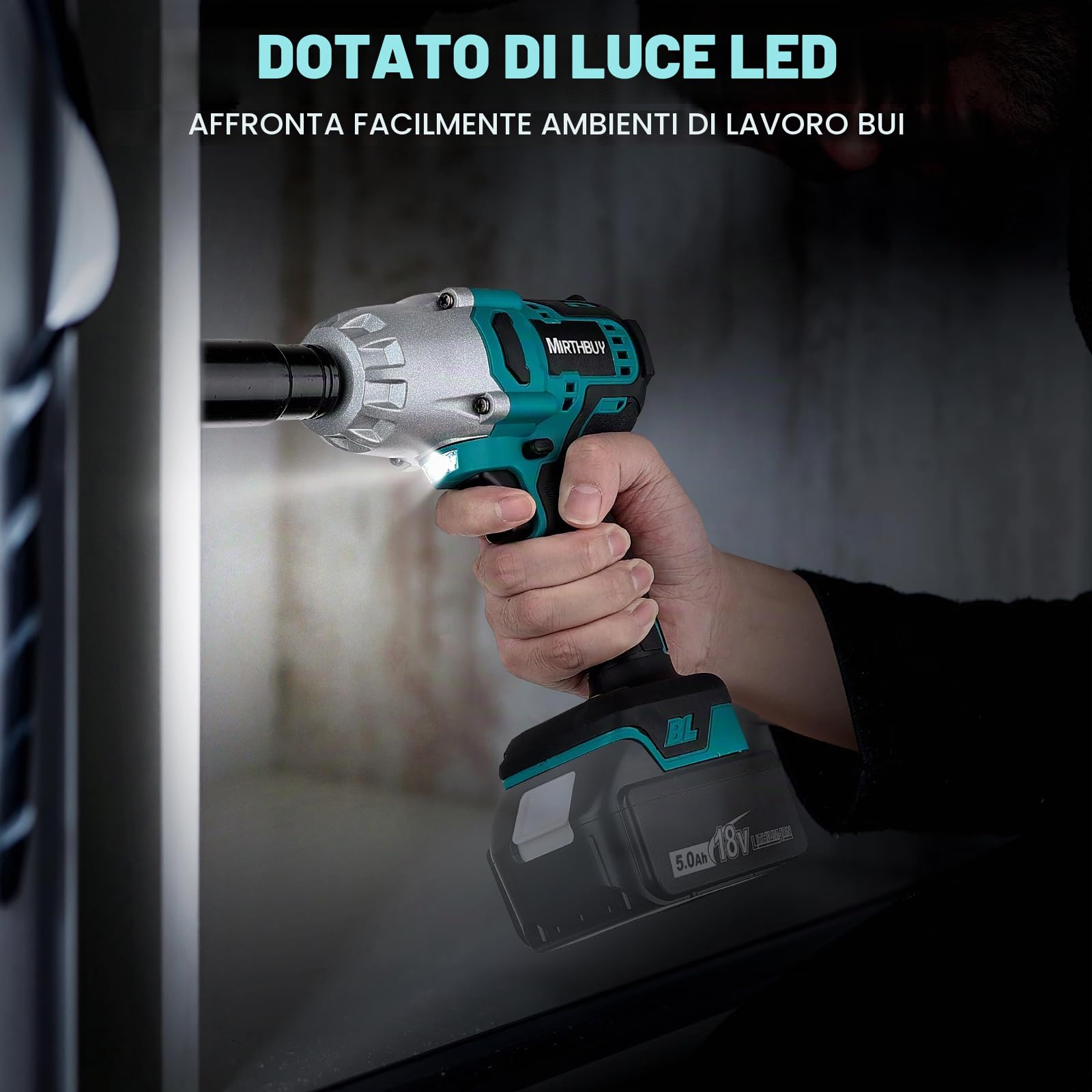 Chiave a impatto elettrica senza fili 600 N.M, 1,27 cm, chiave a impatto elettrica 18 V, chiave a impatto senza spazzole per Makita BL1830, BL1830B, BL1840, BL1840B, BL1850, BL1850B, BL1860B