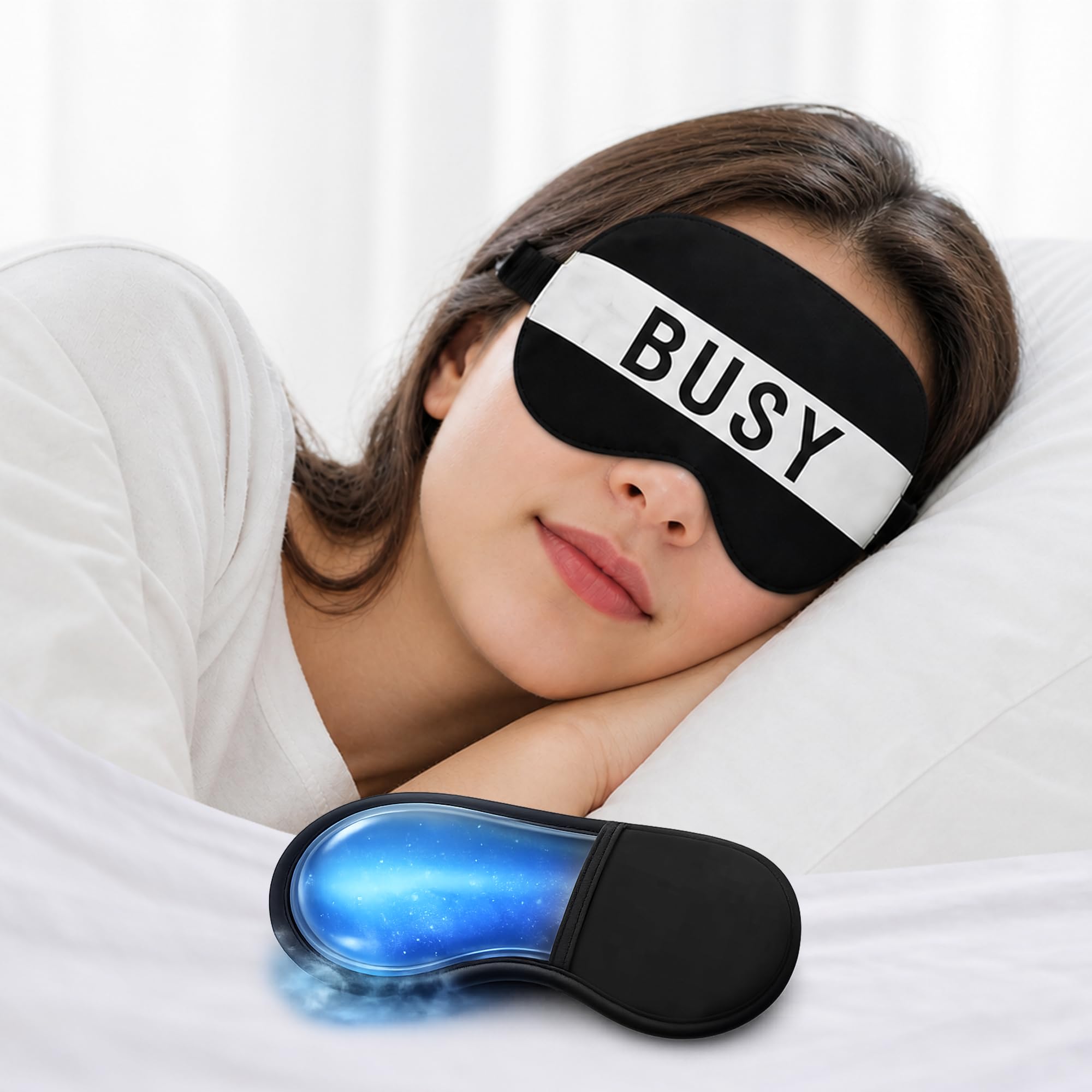 Jenna Polyester Cute Sleeping Eye Shade Mask Cover For Insomnia, Meditation, Puffy Eyes And Dark Circles Black With Gel