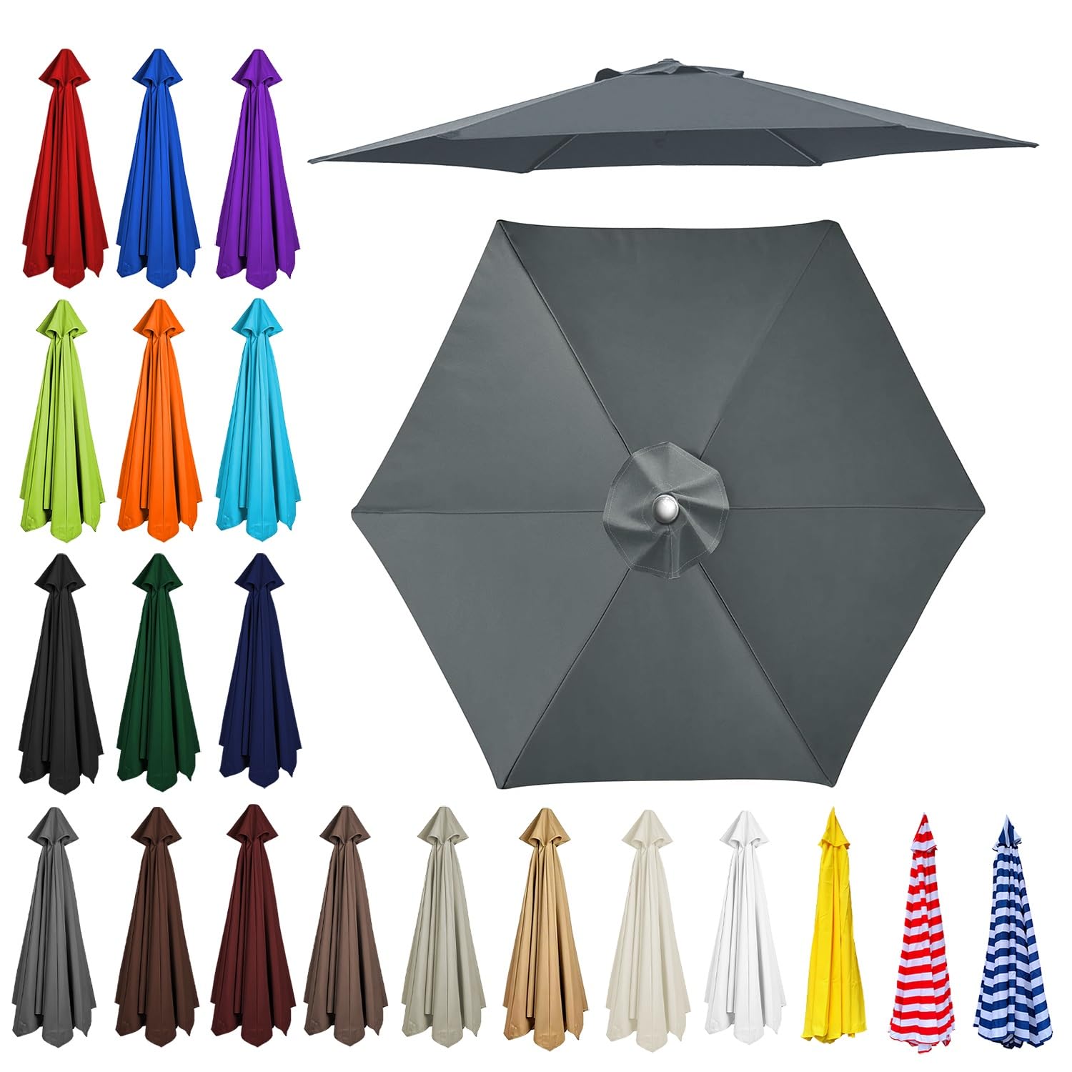 2m/2.30m/2.5m/2.7m/3.0m/3.5m Replacement Parasol Canopy, Garden Umbrella Replacement Top Cover, 6/8 Arms Umbrella Cloth Fabric for Sunshade, Water Resistant, Fits Various Frames(Gray,8ribs:2.0m/6.5ft)