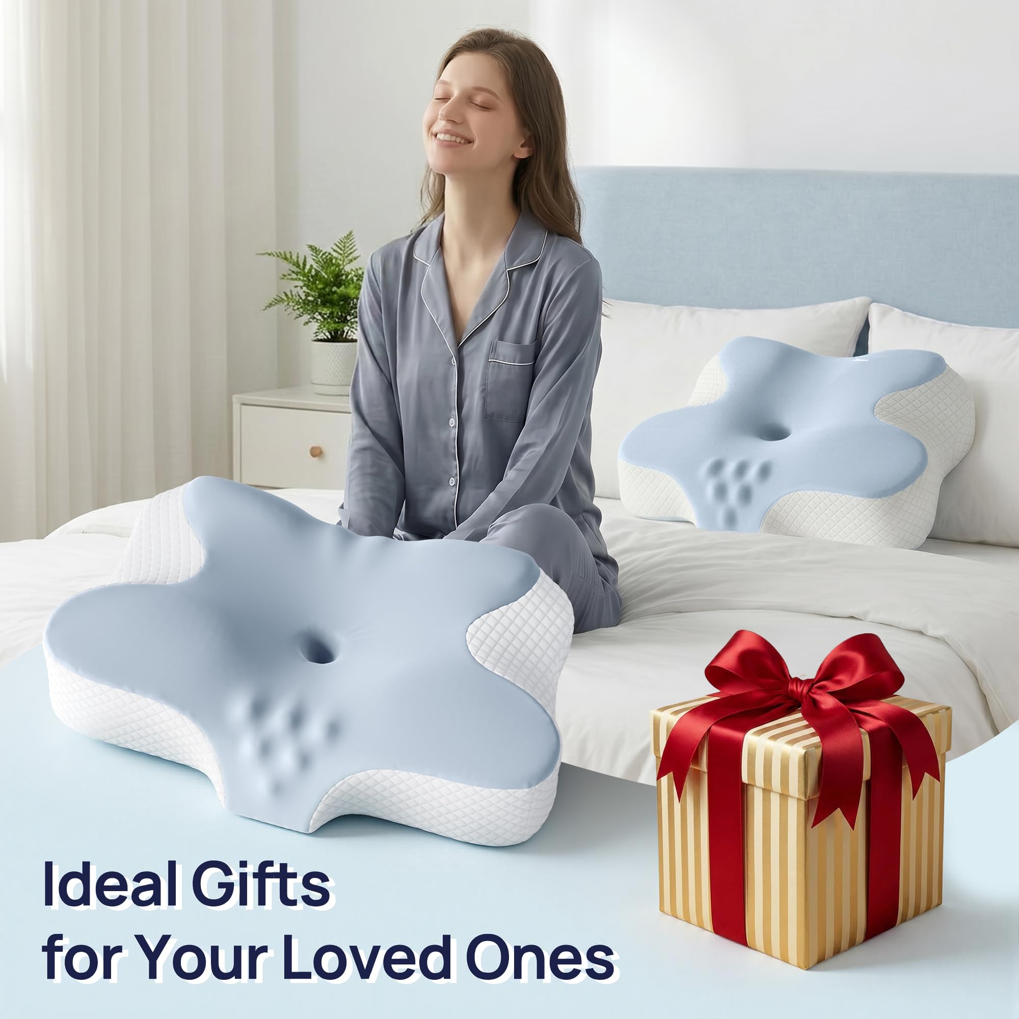 BedStory Memory Foam Kissen, Ergonomisches Kissen für Nacken- und Schulterstütze, Memory Foam Nackenkissen für Seiten-, Rücken- & Bauchschläfer mit abnehmbarem Bezug, Blau