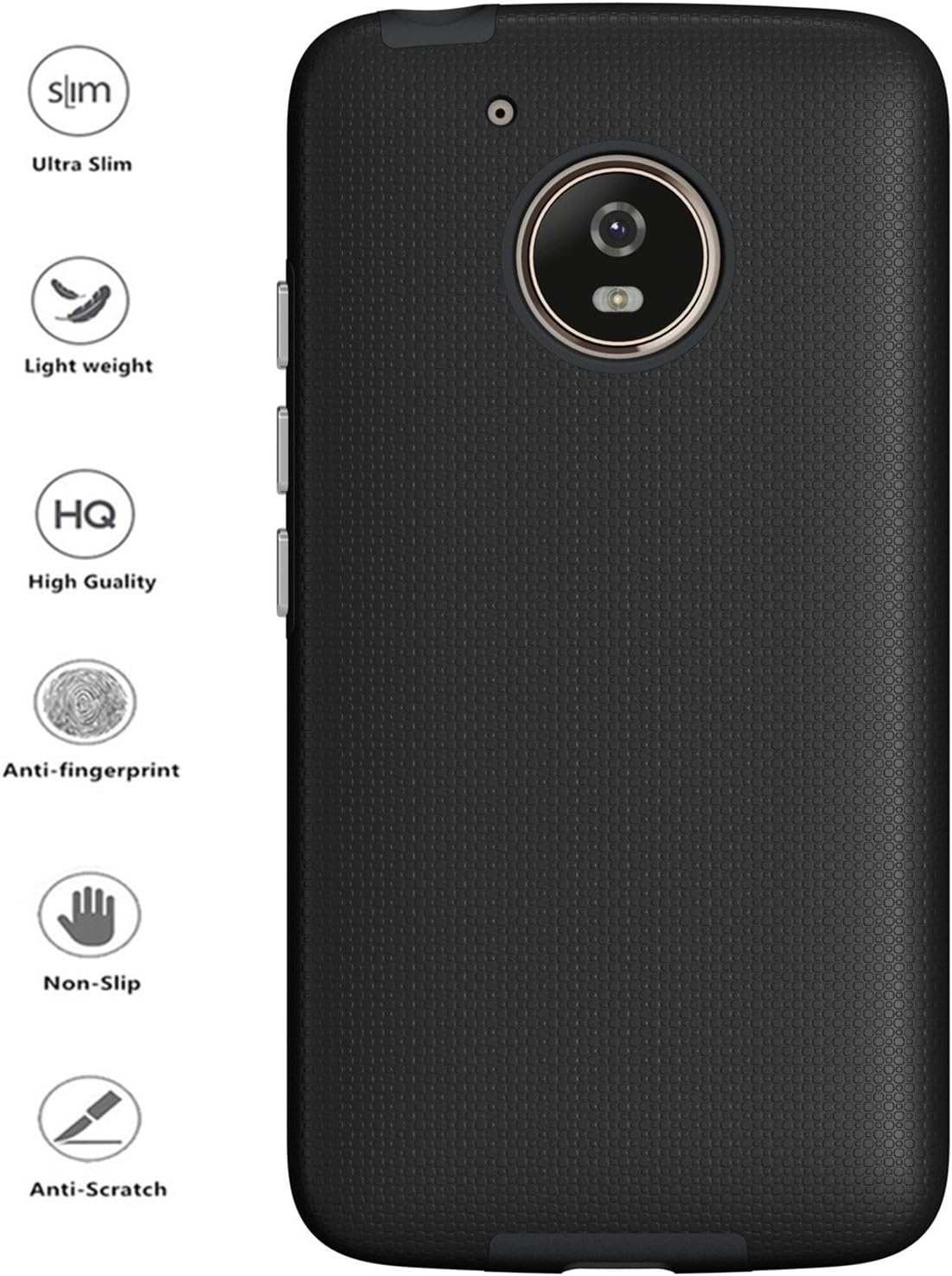 Moto E4 Case (U.S. Edition), Dretal [Shock Absorption] Ultra-Thin Anti-Slip Armor Silicone Rubber Heavy Duty Hybrid Protective Cover for Motorola Moto E4 / Moto E (4th Generation)(Black)