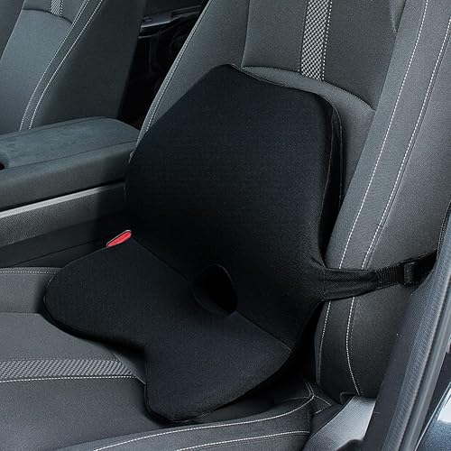 Blueshyhall Almohada de apoyo lumbar negra, cojín de respaldo de espuma viscoelástica, almohadas de respaldo de asiento de automóvil, diseño