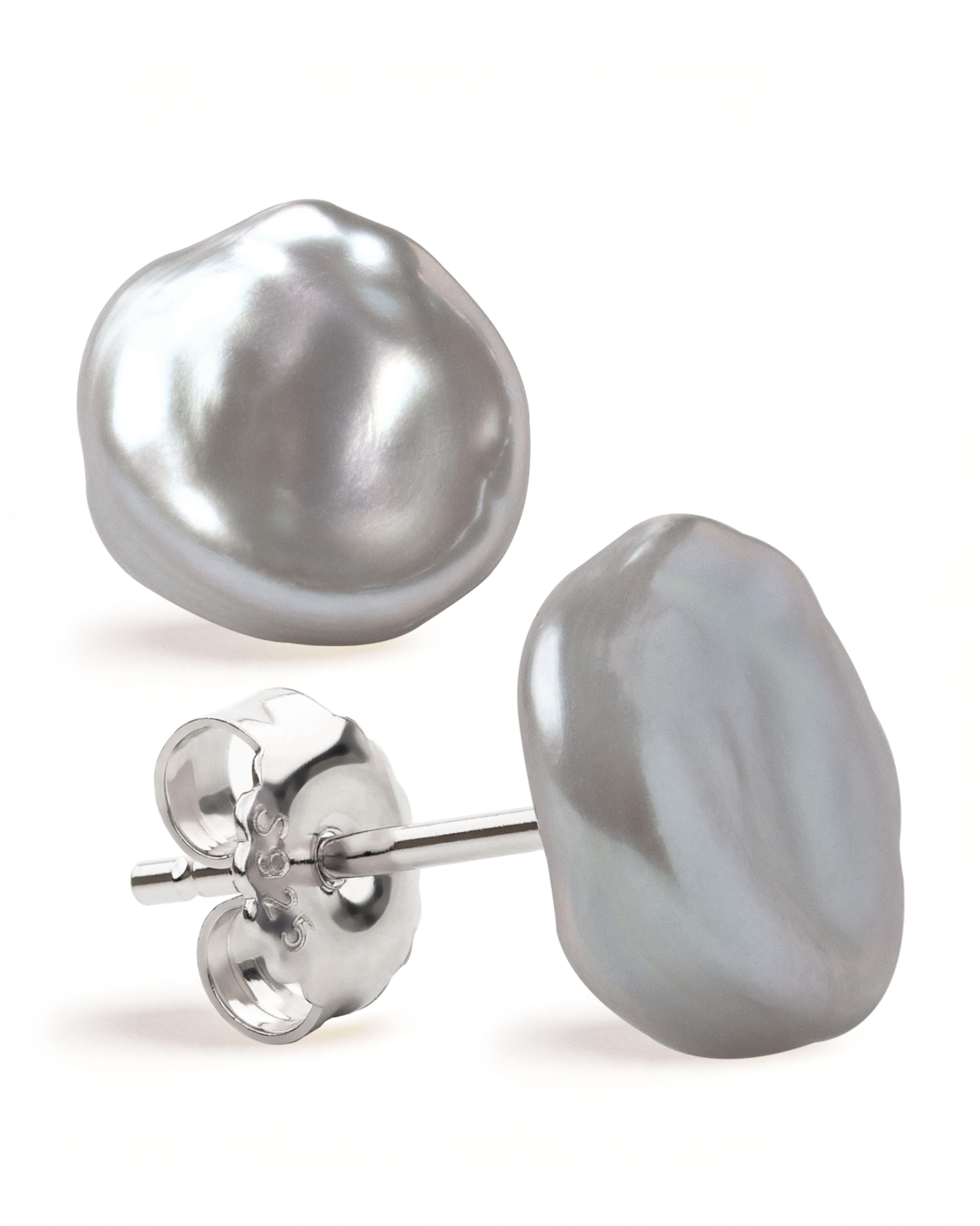 Woman Pearl Earrings Freshwater Cultured Keshi Pearls in White and Gray by SECRET & YOU | Sterling Silver 925 | Available in 10 sizes from 7-8 mm to