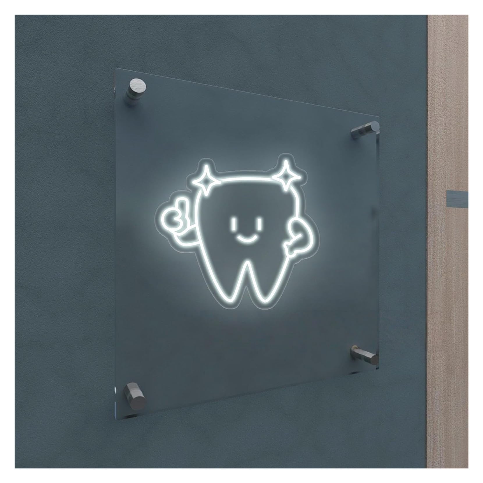 Rongch A Hanging Rt Signs Cute Tooth Neon Sign With Smiley Face Nd Thumbs Up For Dentist Office Decor 38Cmx40cm(A)