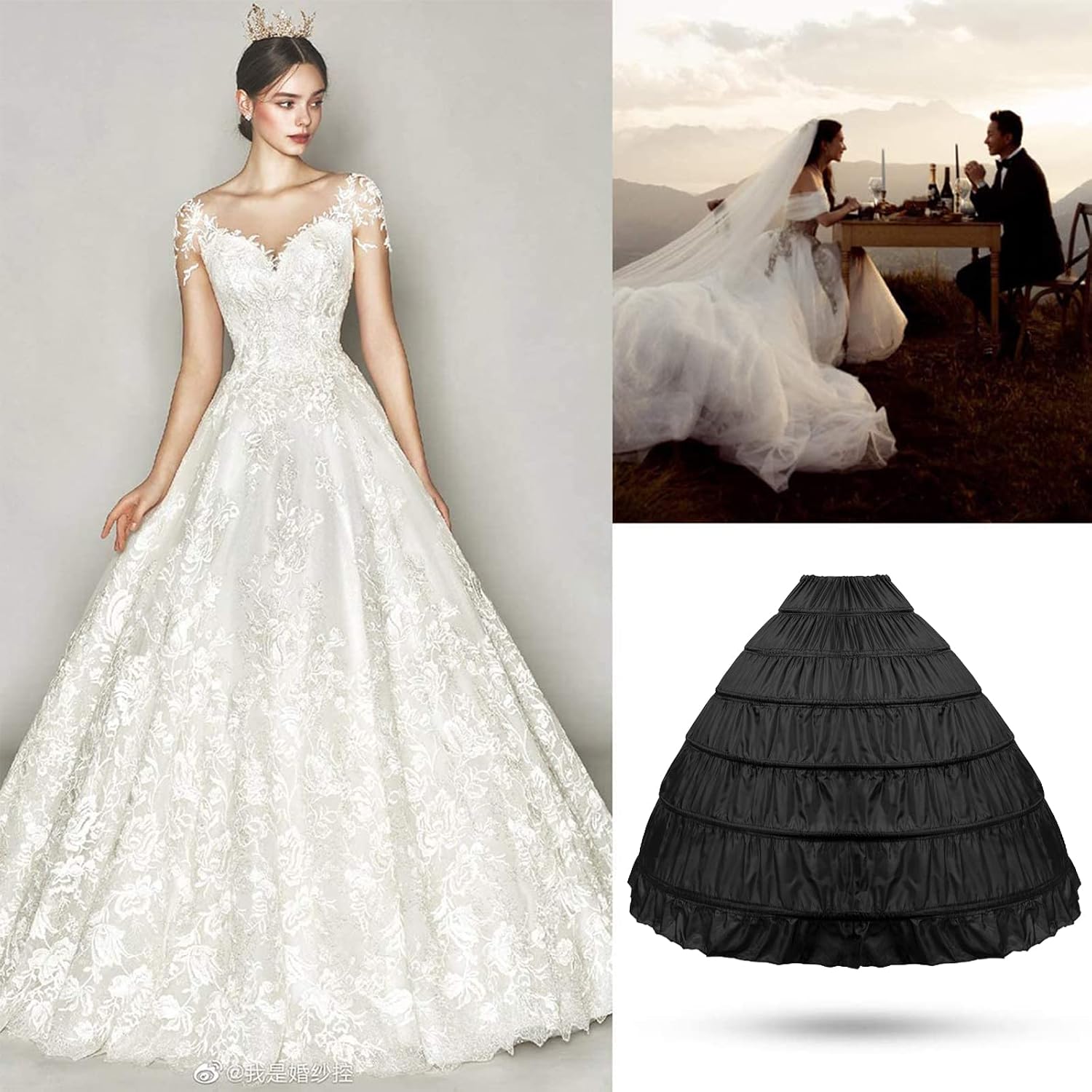 Petticoats for Women Full A-line 6 Hoop Bridal Dress Gown Slip Floor Length Dresses Underskirt for Wedding Ball Gown