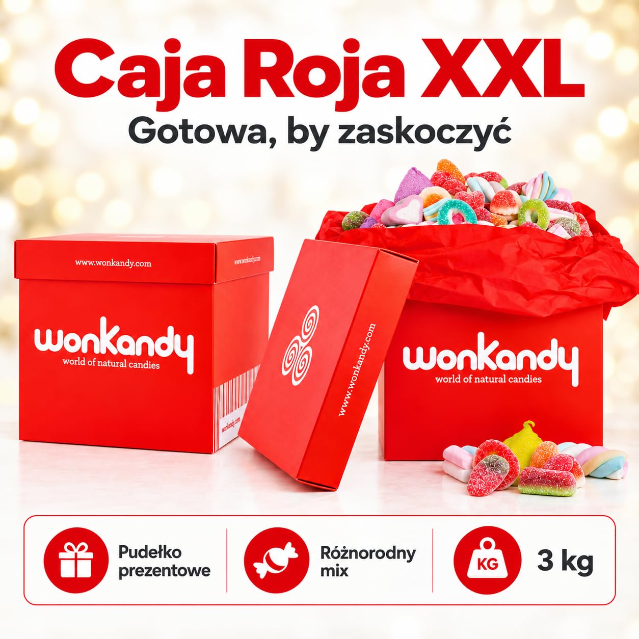 Wonkandy Caja Roja XXL 3 kg Pudełko Prezentowe ze Słodyczami