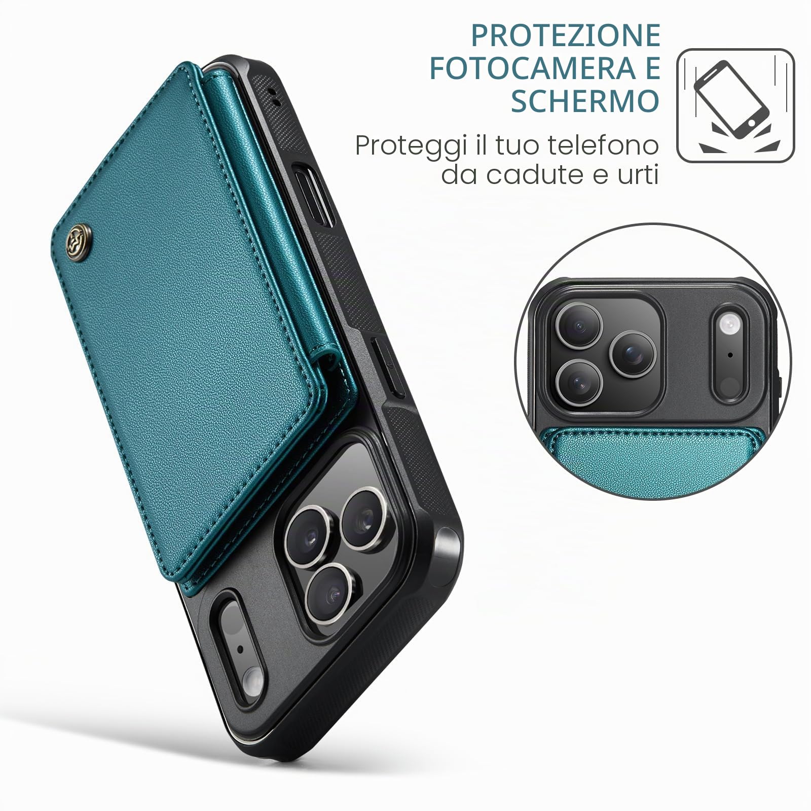 UEEBAI Custodia a portafoglio per iPhone 17 Pro Max, con blocco RFID, scomparti per carte di credito, in pelle PU, con cavalletto, chiusura magnetica, antiurto, unisex, blu