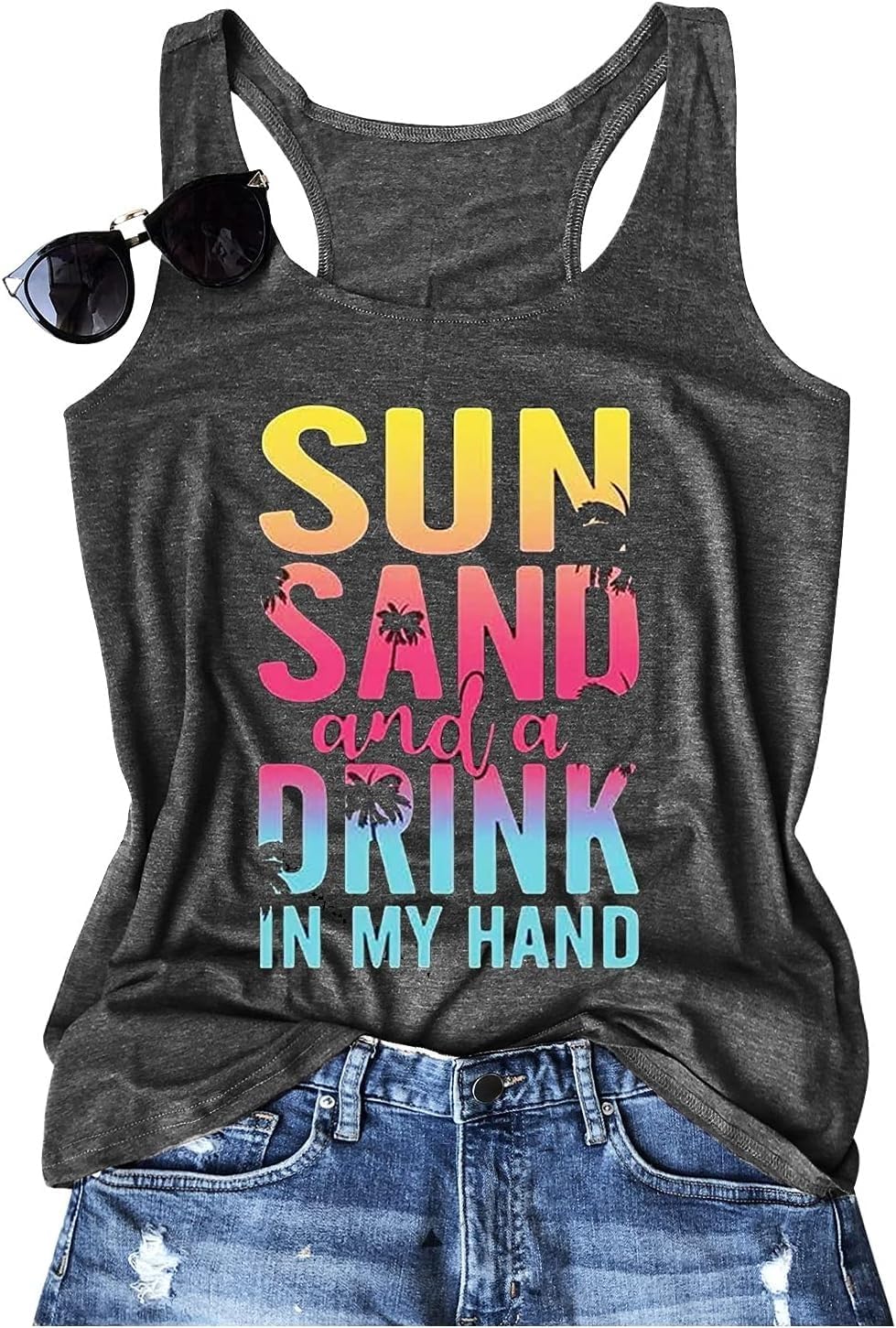 MQSVPUT Womens Tank Tops Summer Racerback Graphic Tanks Beach Vacation Tops Loose Running Athletic Sleeveless Shirt Cami