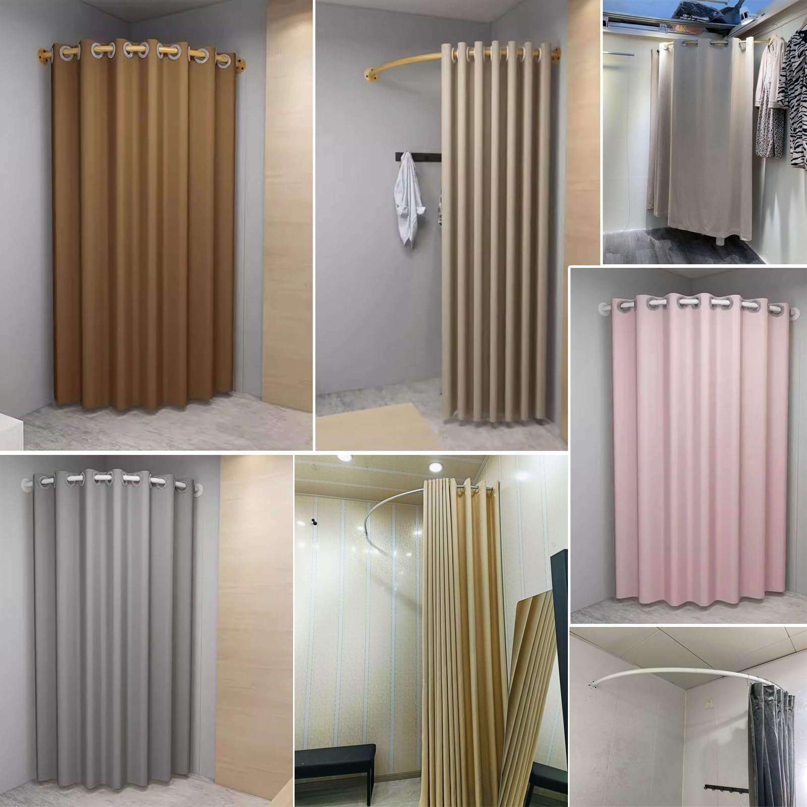 Asta angolare salvaspazio per camerino e spogliatoio, divisorio curvo a parete per bagno, doccia e dormitorio, 90 x 90 cm, bianco elegante