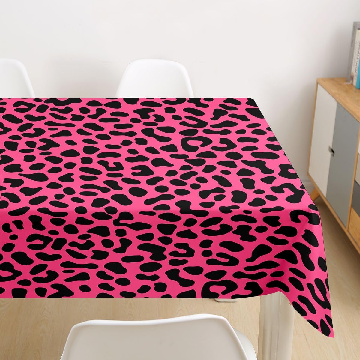 Homewish Safari Leopard Tablecloths,Cheetah Print Table Cloth,Black Pink Sexy Luxury Table Accessories for Kitchen Dining Room Decor,Africa Animal Dining-Table Cover,55"x55" image 2