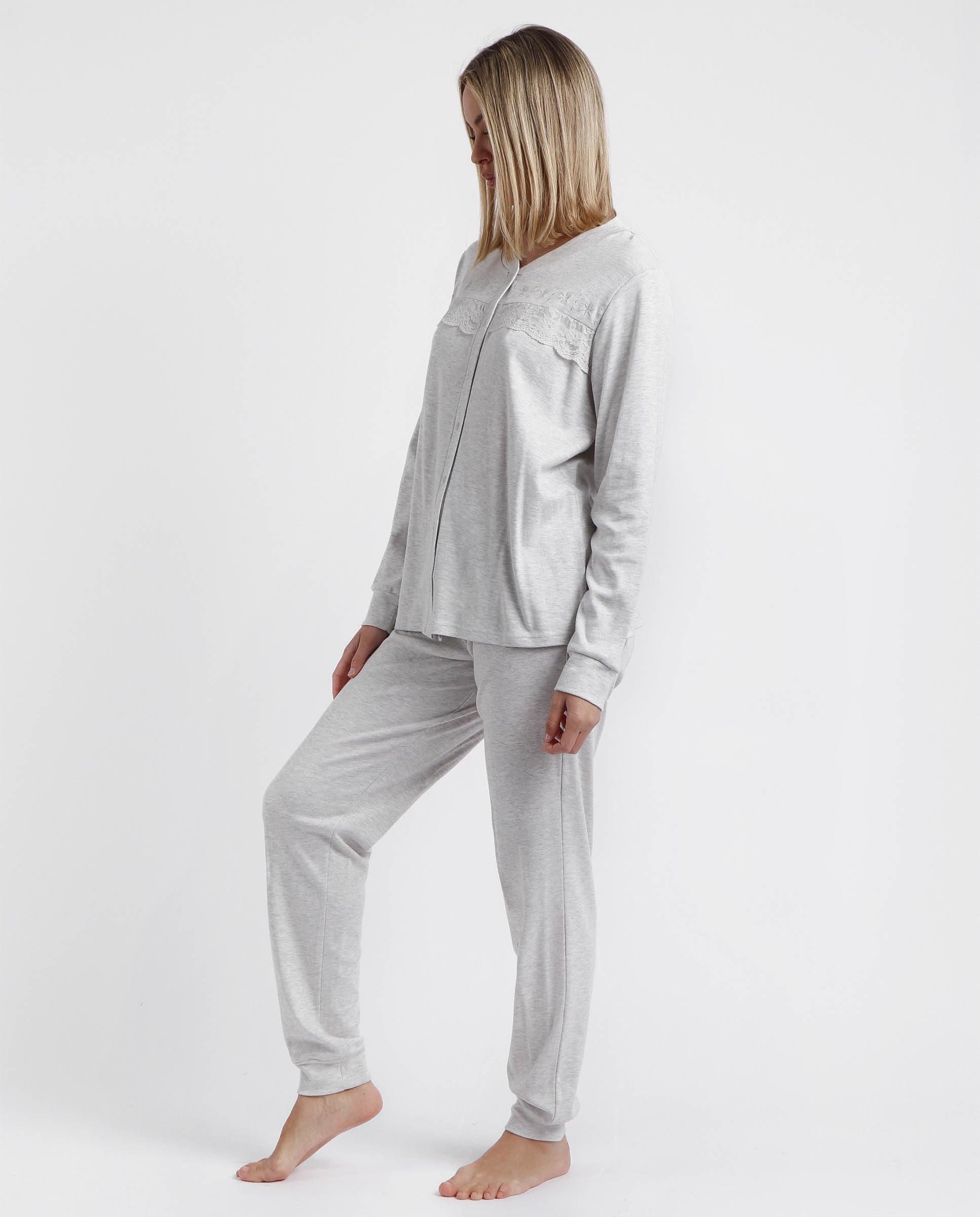 ADMAS Classic Pijama Mujer Invierno poliéster, Elastano – Pijama de Mujer Abierto de Manga Larga con Camiseta Soft y pantalón Largo, Cinturilla Ajustable, Moka, Talla XXL