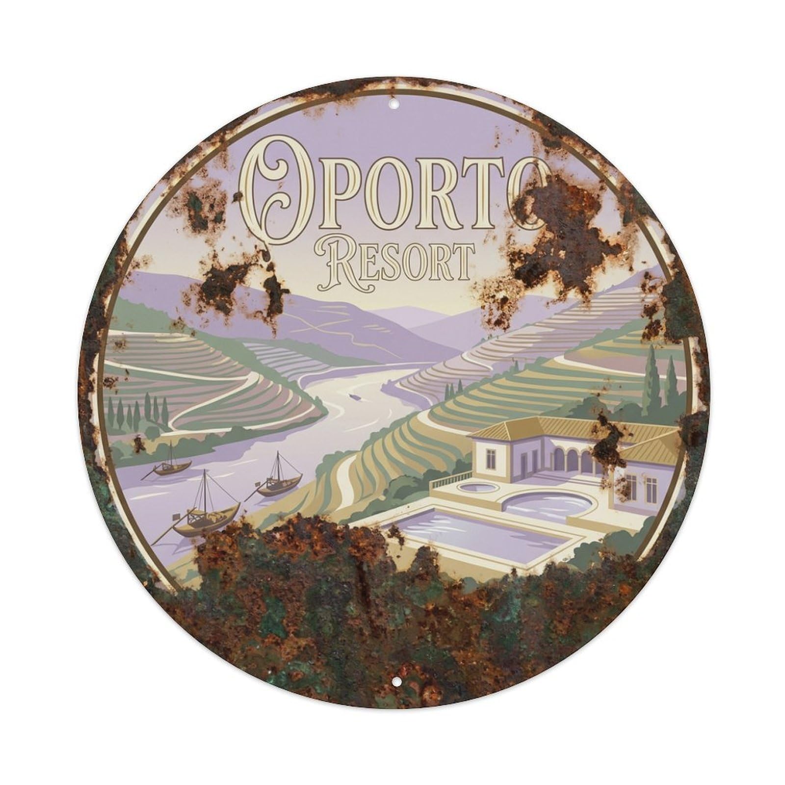 Vintage Travel Oporto Portugal Retreat Metal Tin Sign