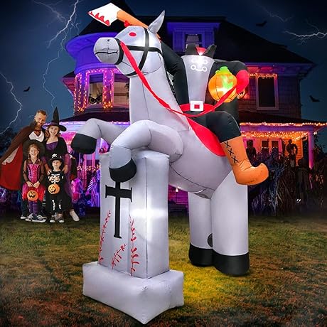 8 FT Halloween Inflatables Headless Horseman Decoration with Led Light