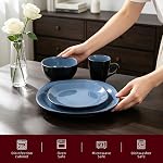 HomeVss Square 16pc Dinner Set - Ceramic Dinnerware Set for 4, Dishwasher & Microwave Safe, Square Plates & Bowls Set with Dual-Tone, Outsie Matte Black + Inside Shiny Blue
