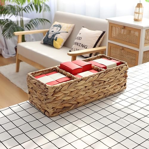Miniatura 2 de YAHUAN Cesta de almacenamiento de jacinto de agua tejida con cestas de mimbre de 3 secciones para estantes, cestas de escritorio tejidas a mano para