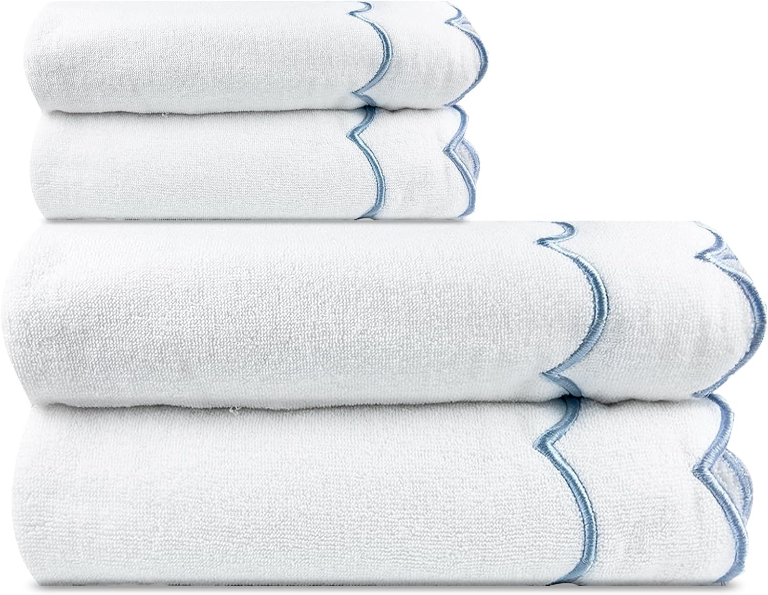 2 Pcs 100% Cotton Bath Towels for Bathroom，27 * 54 Inch Scalloped Bath Towels Embroidered Decorative 500 GSM Soft Absorbent Bath Towel for Bathroom Hotel Spa Sport Yoga (Blue) (dark blue)